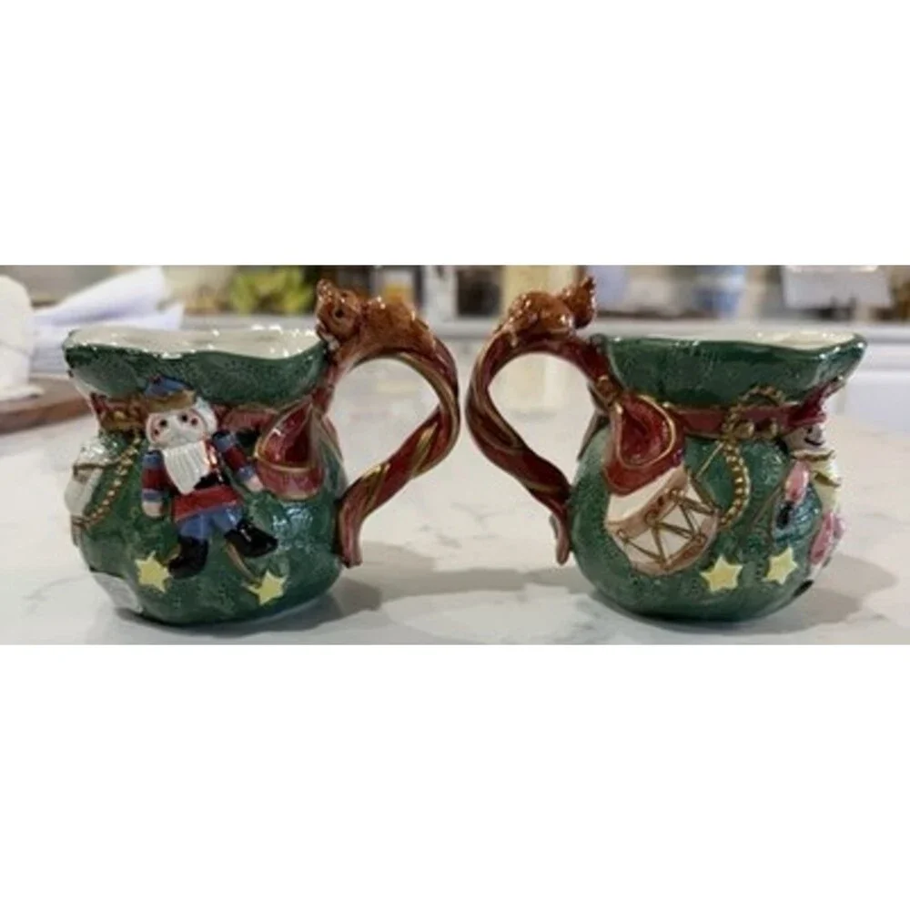 Fitz and Floyd Christmas Collectable Mugs Large 1993 Embellished 3D NWT